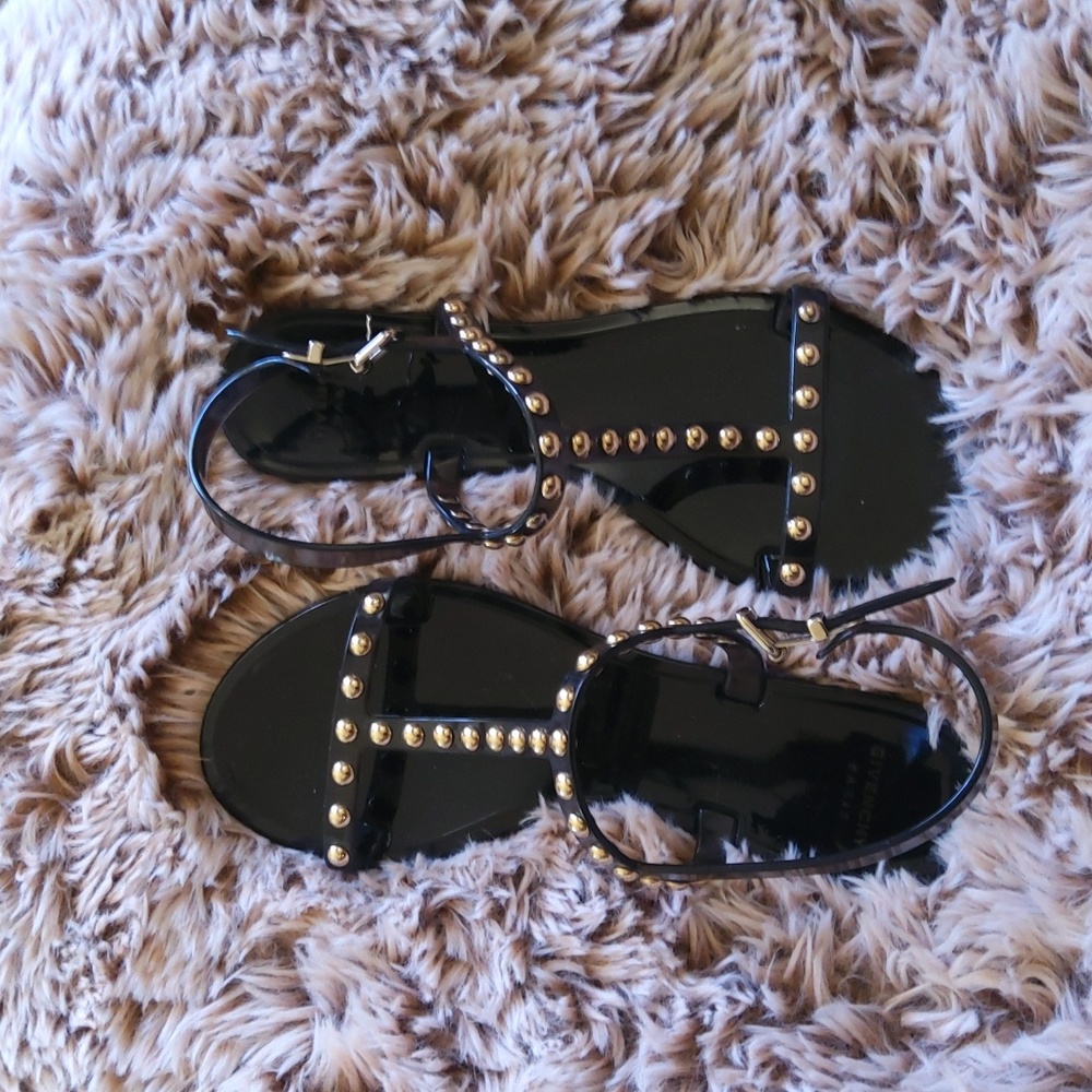 Givenchy Black Jelly Sandals with Gold Studs
